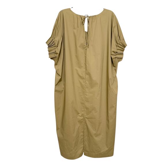 Meimeij Khaki Long Dress Pockets Vneck Short Sleeve Italian Lagenlook Fall M - Picture 10 of 10